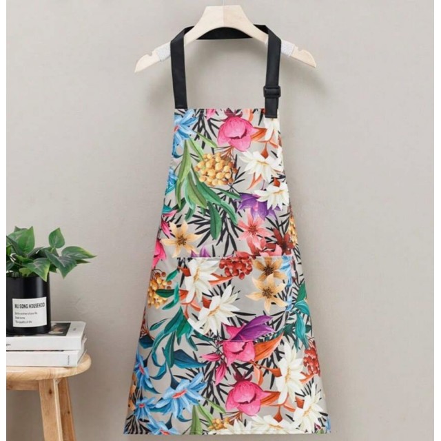 Kuhinjski predpasnik s tropskim cvetličnim potiskom 2 barvi 