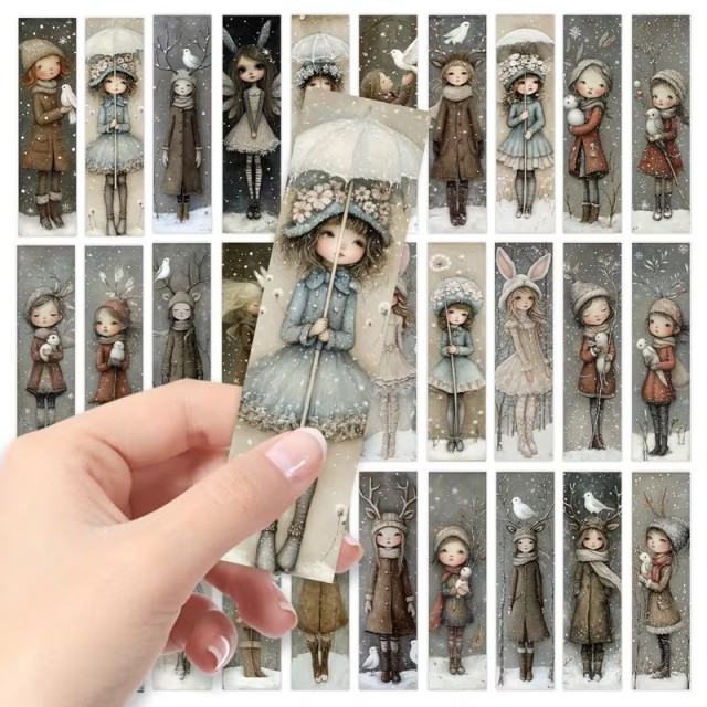 Komplet 32 rustikalnih zimskih knjižnih kazal