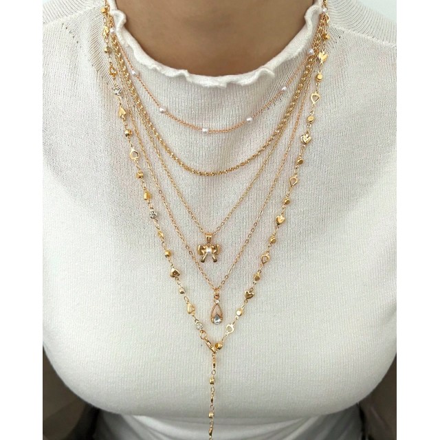 Komplet ogrlic v zlati barvi s pentljico 