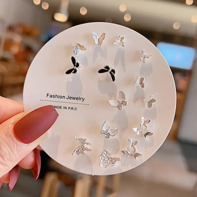 7 delni komplet uhanov z metuljčki 