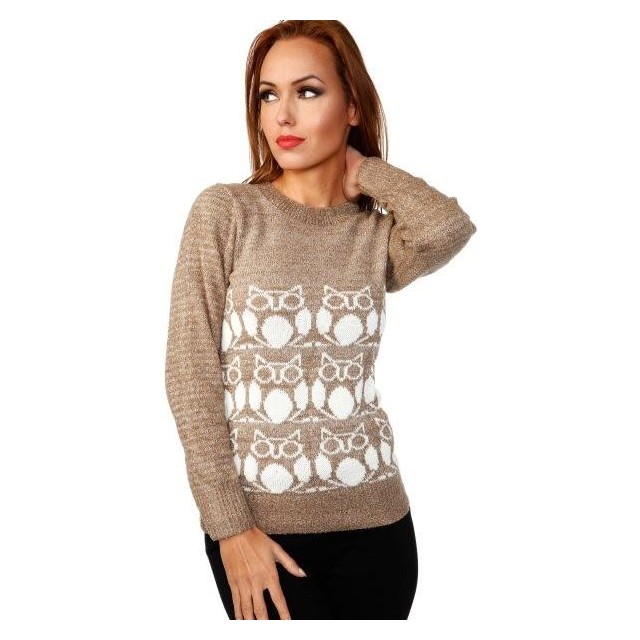 Pulover sova svetlo rjav