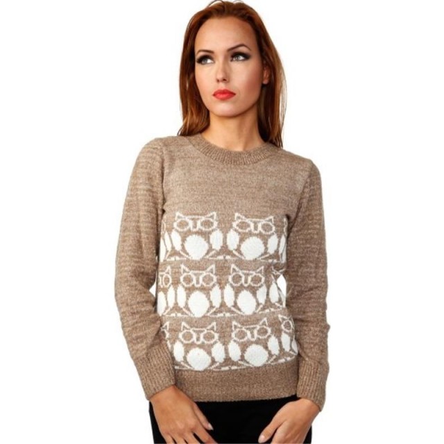 Pulover sova svetlo rjav