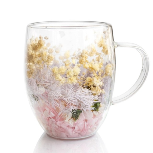 Termo kozarec s cvetjem v notranjosti – gipsofila in barvne hortenzije, 300 ml