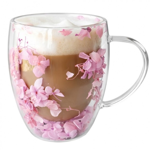 Termo kozarec s cvetjem v notranjosti – gipsofila in hortenzije, 300 ml