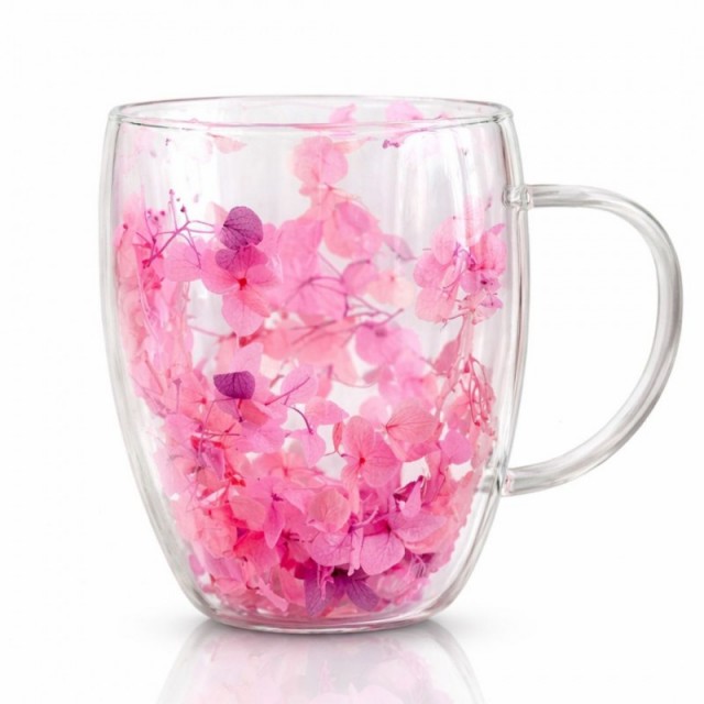 Termo kozarec s cvetjem v notranjosti – gipsofila in hortenzije, 300 ml