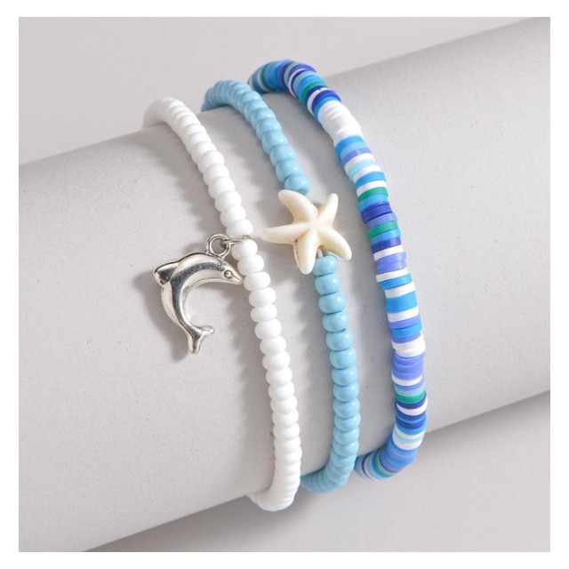 3 delni komplet zapestnic v modri barvi z delfinom