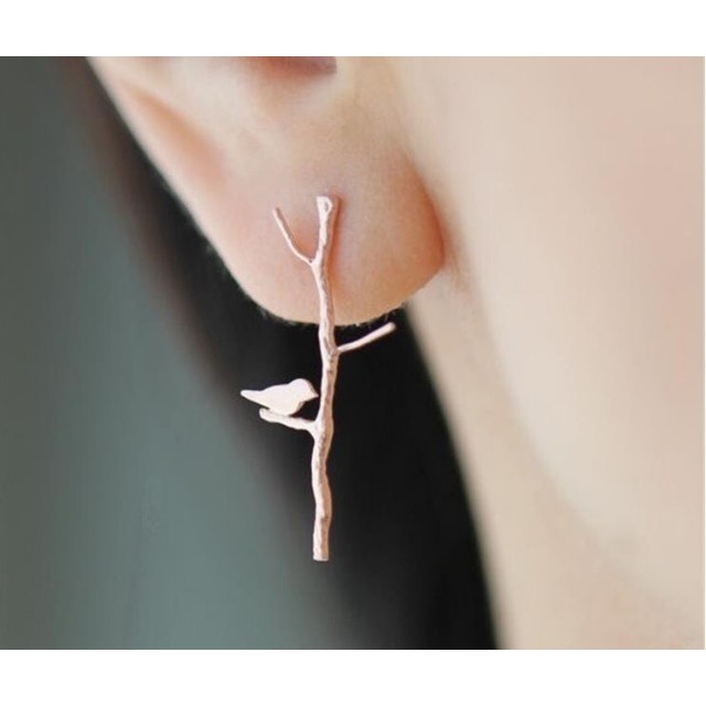 Uhani viseči s ptičkom na drevesu dve barvi