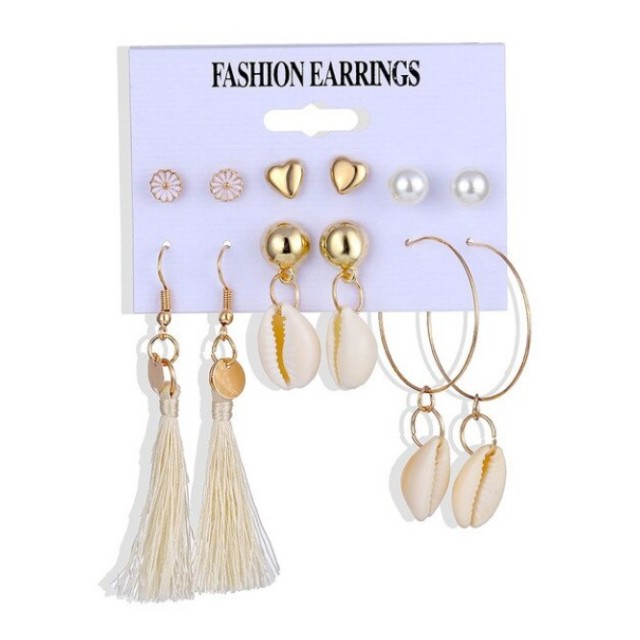 Poletni komplet 6 parov uhančkov, školjkice