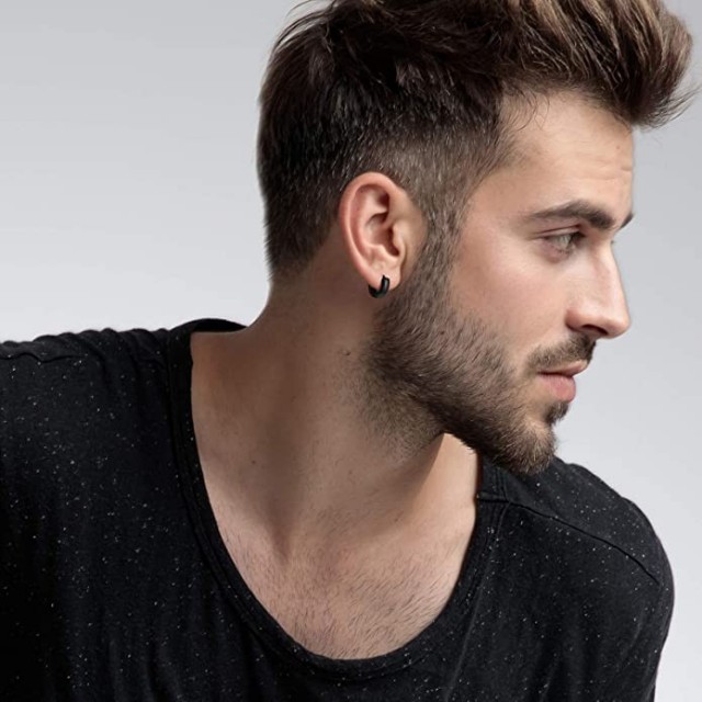 Moški okrogli uhani v črni ali srebrni barvi brez prebadanja