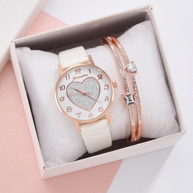 Komplet ura in zapestnica srce bele barve