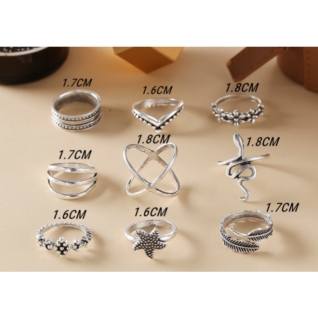 Komplet prstanov morska zvezda, kača, pero v srebrni barvi 4019