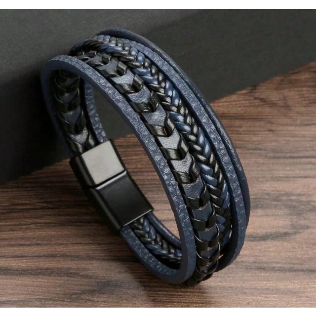 Moška večplastna pletena zapestnica modra ali črna