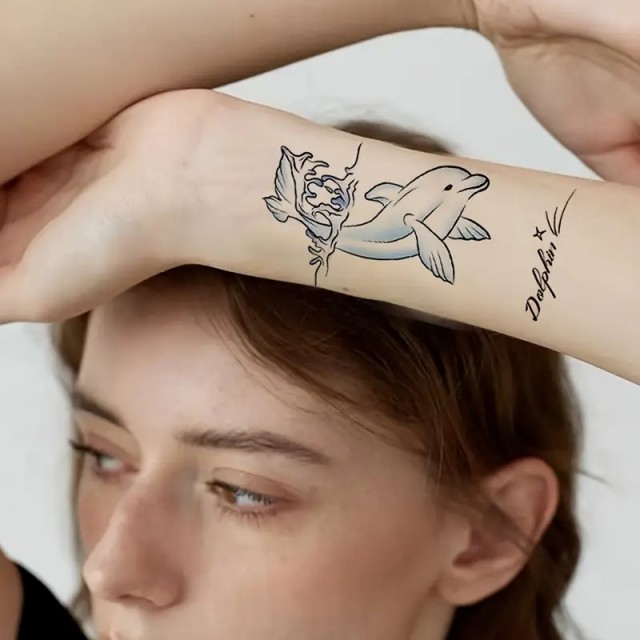 Komplet 4 začasnih tattoo nalepk z delfinom