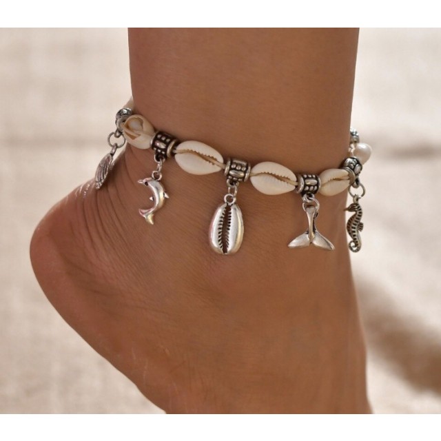 Zapestnica za nogo s školjkami in obeski