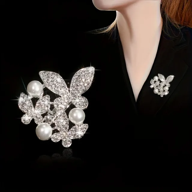 Elegantna luksuzna broška z metulji in perlami