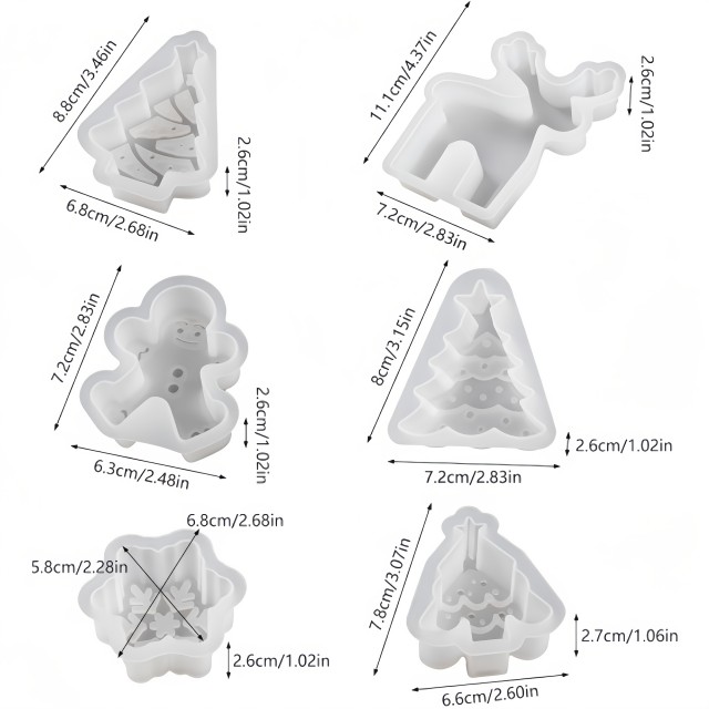6 kosov komplet silikonskih kalup za sveče z božično tematiko