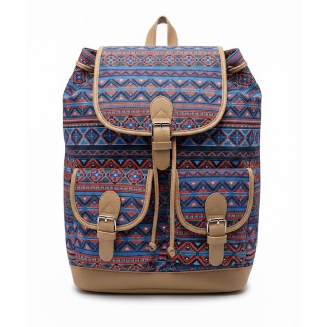 Ženski nahrbtnik z geo potiskom v modri barvi