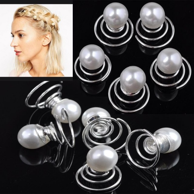 Komplet 12 spiralastih lasnic, z belo perlico