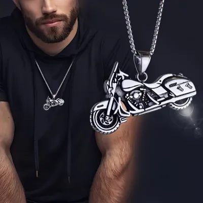 Moška verižica iz titanovega jekla z obeskom motorja
