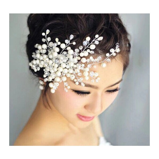 Poročna lasnica z belimi perlicami