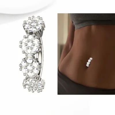 Bleščeči piercing za popek s štirimi kristalčki 
