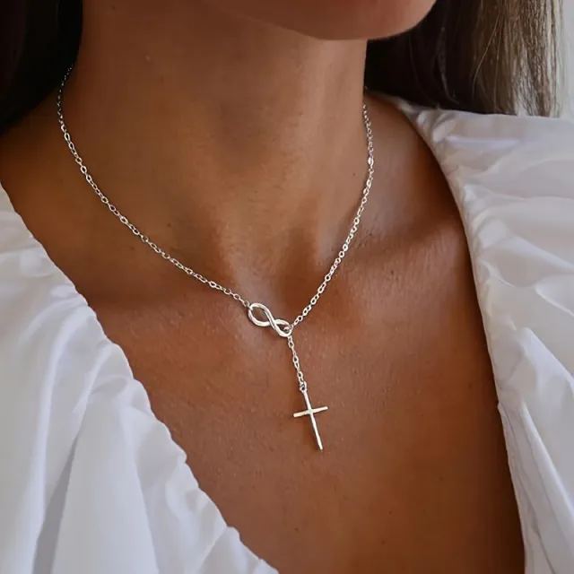 Ženska ogrlica Infinity Cross srebrne barve