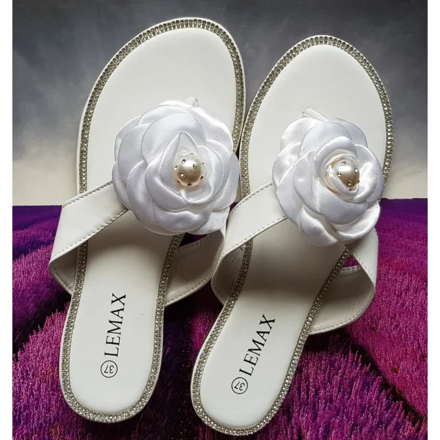 Natikači beli z rožico S180191-2 WHITE 
