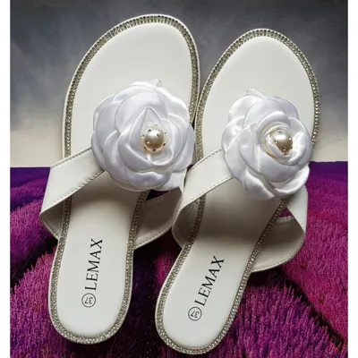 Natikači beli z rožico S180191-2 WHITE 