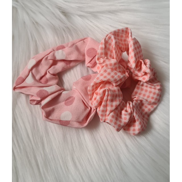 Komplet 2 scrunchie gumic za lase, roza barve