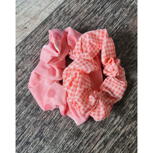 Komplet 2 scrunchie gumic za lase, roza barve