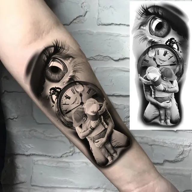 Začasna tattoo nalepka z družino in ženskim očesom