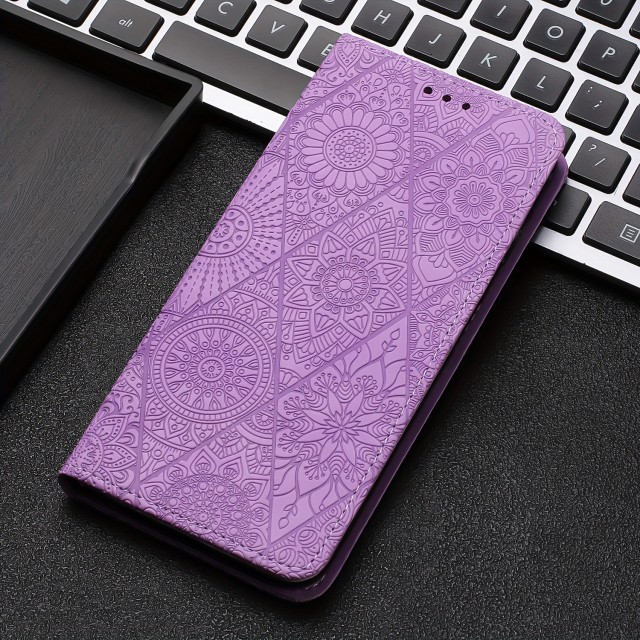 Reliefni usnjen ovitek za telefon z mandala vzorcem (Samsung Galaxy A16)