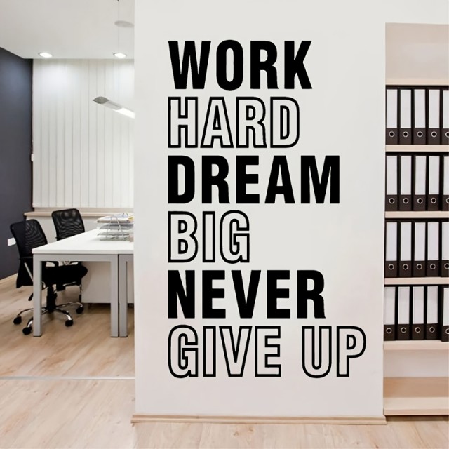 Stenska nalepka z motivacijskim citatom Work Hard Dream Big Never Give Up
