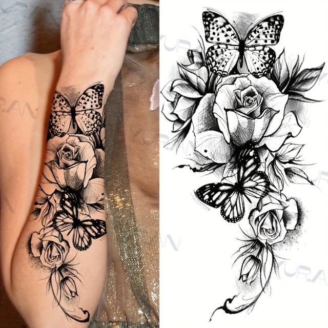 Začasna tattoo nalepka tetovaža z metulji in cvetjem