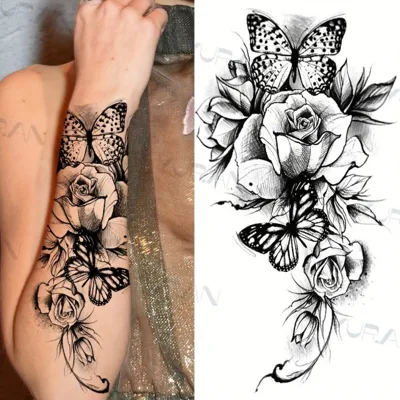 Začasna tattoo nalepka tetovaža z metulji in cvetjem
