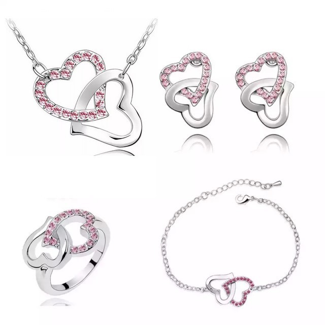 4 delni eleganten komplet dvojno srce, roza barve 