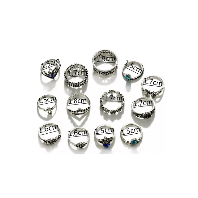 Komplet prstanov modri diamantki v srebrni barvi 4016