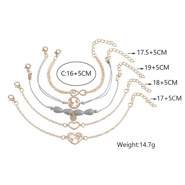 5-delni komplet zapestnic, svet in srce