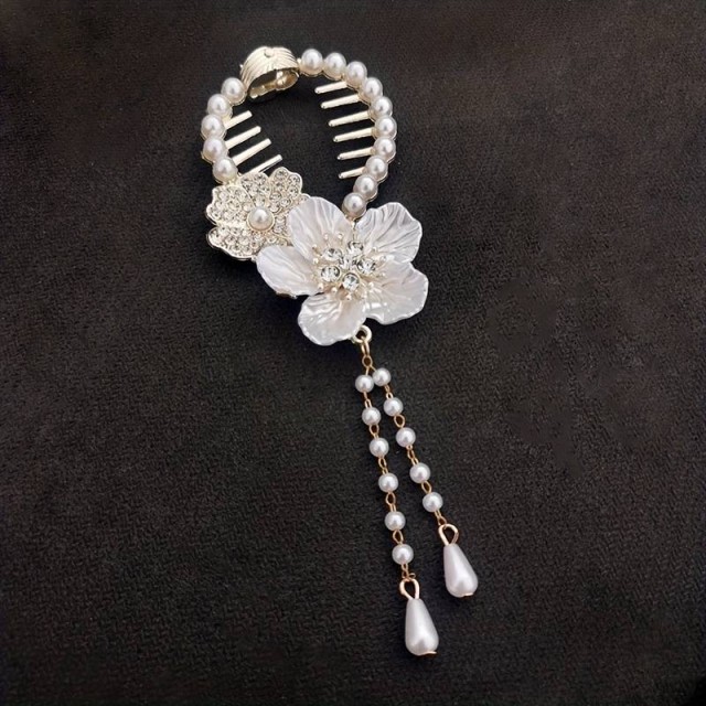 Kovinska sponka za lase, s perlicami in rožami