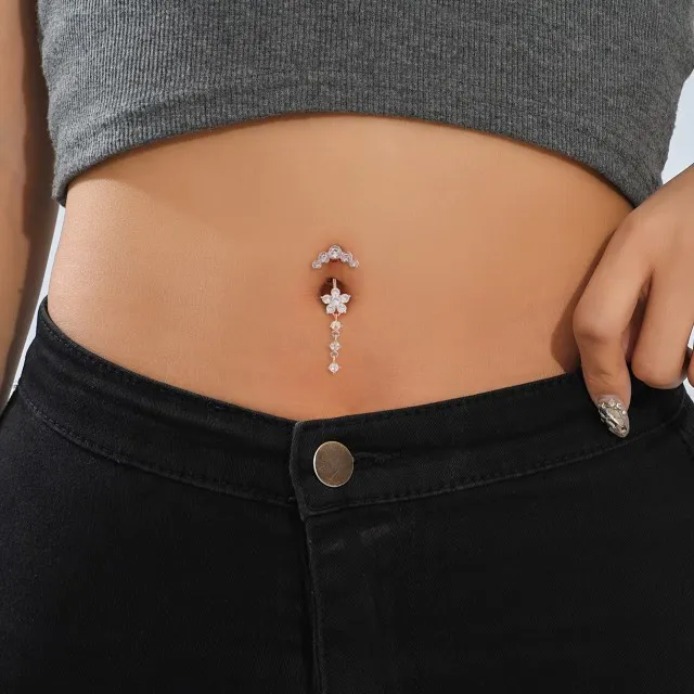 Piercing za popek z rožico in kamenčki