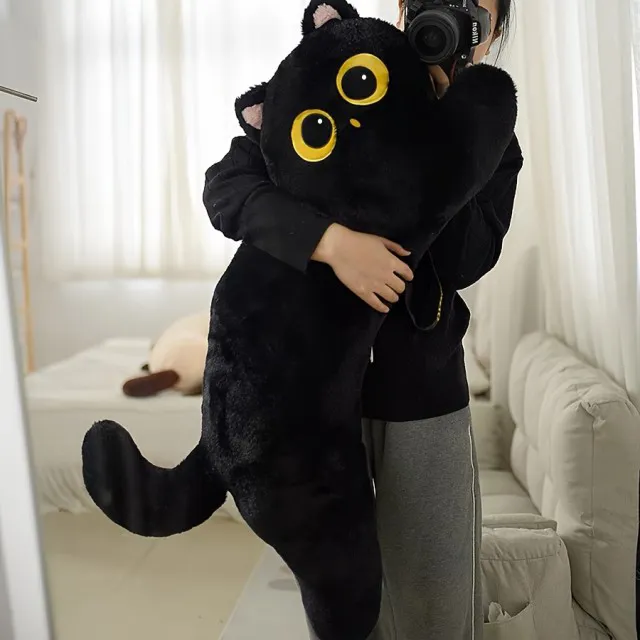 XXL plišasta igrača črna mucka 95cm