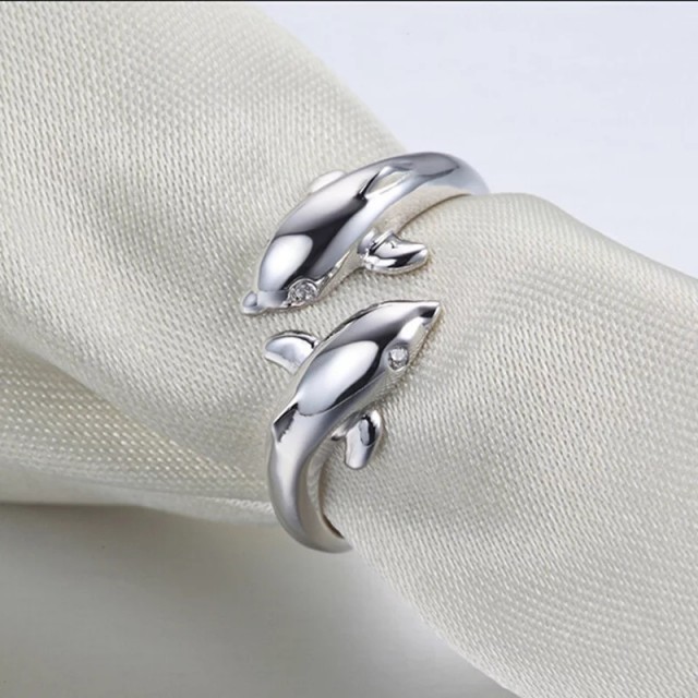 Prstan delfin 925 srebrni nastavljiv 
