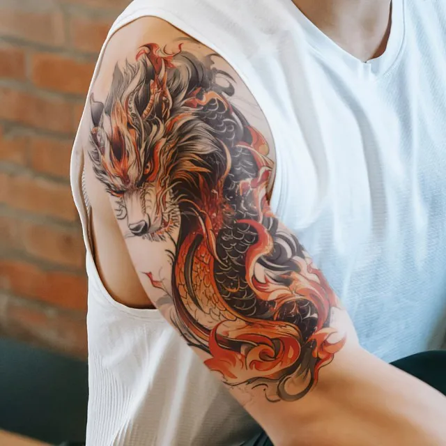 Začasna tattoo nalepka z ognjenim zmajem