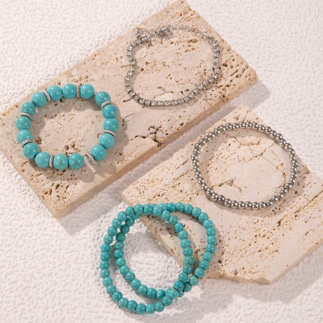 Boho-chic 5-delni set zapestnic s turkiznimi kamenčki