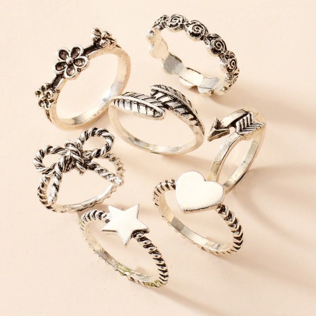 7-delni set prstanov antik srebrne barve, zvezdica