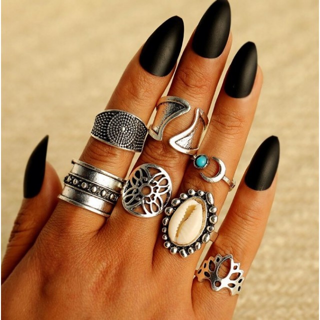 Set prstanov 7-delni v srebrni barvi, s školjko 9914