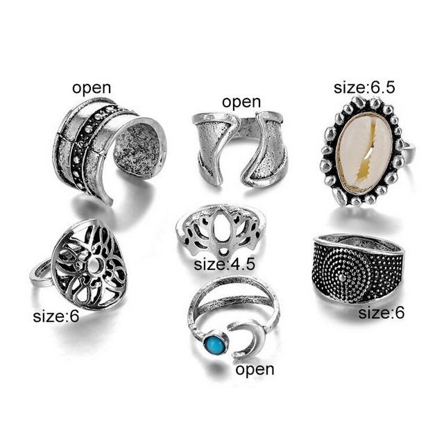 Set prstanov 7-delni v srebrni barvi, s školjko 9914