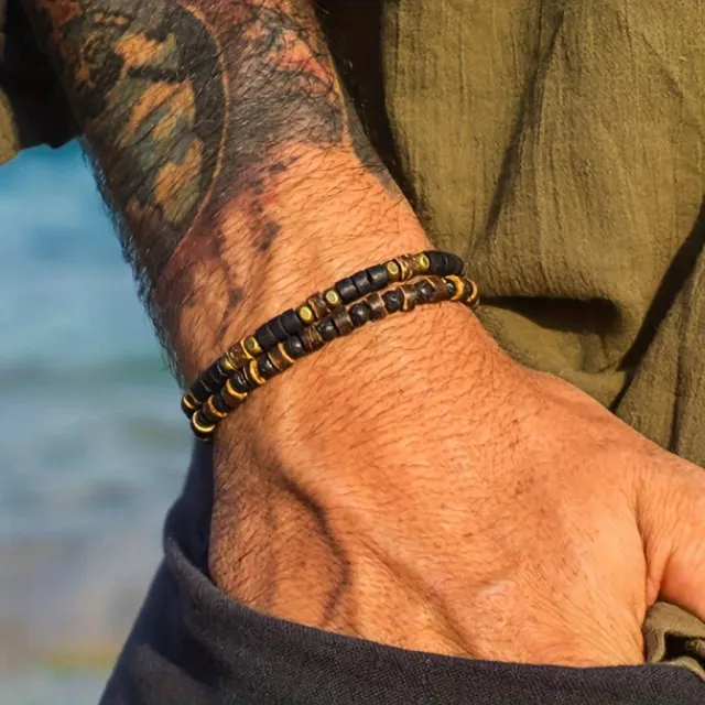 Komplet 2 elastičnih zapestnic za moške v boho slogu