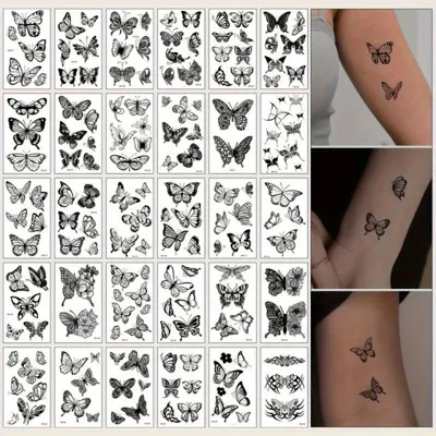 Komplet 30 vodoodpornih tattoo nalepk z metulji