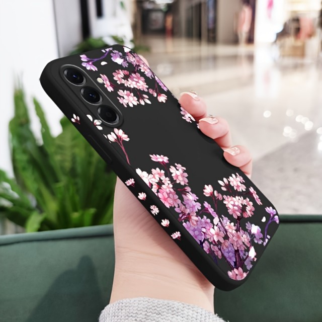 Elegantni ovitek za telefon s cvetličnim motivom črn (Samsung Galaxy A16)